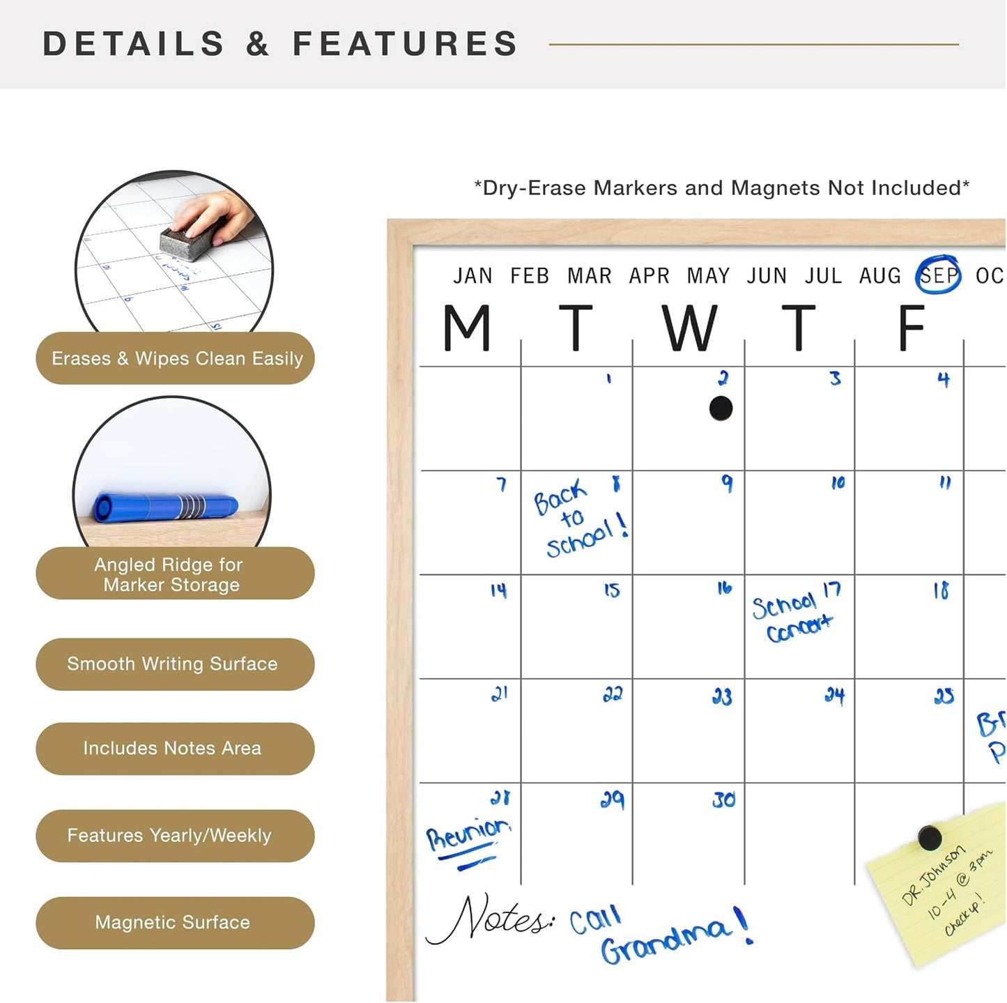 MCS Dry Erase Weekly Meal Planner Black Framed Calander Whiteboard, 11x24 | Dry Erase Weekly Meal Planner Black Framed Calander Whiteboard Frame, 11x24 Inch