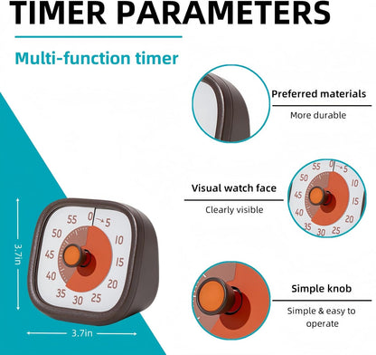 Visual Timer for Kids - 60 Minute Visual Kids Timer for Classroom Home Office, Countdown Timer for Cooking Teaching Working Meeting (Orange)