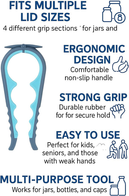 Jar Opener Bottle Opener and Can Opener for Weak hands - Seniors with Arthritis and Anyone with Low Strength - Mutil Jar Opener Get Lids Off Easily - Blue and Grey