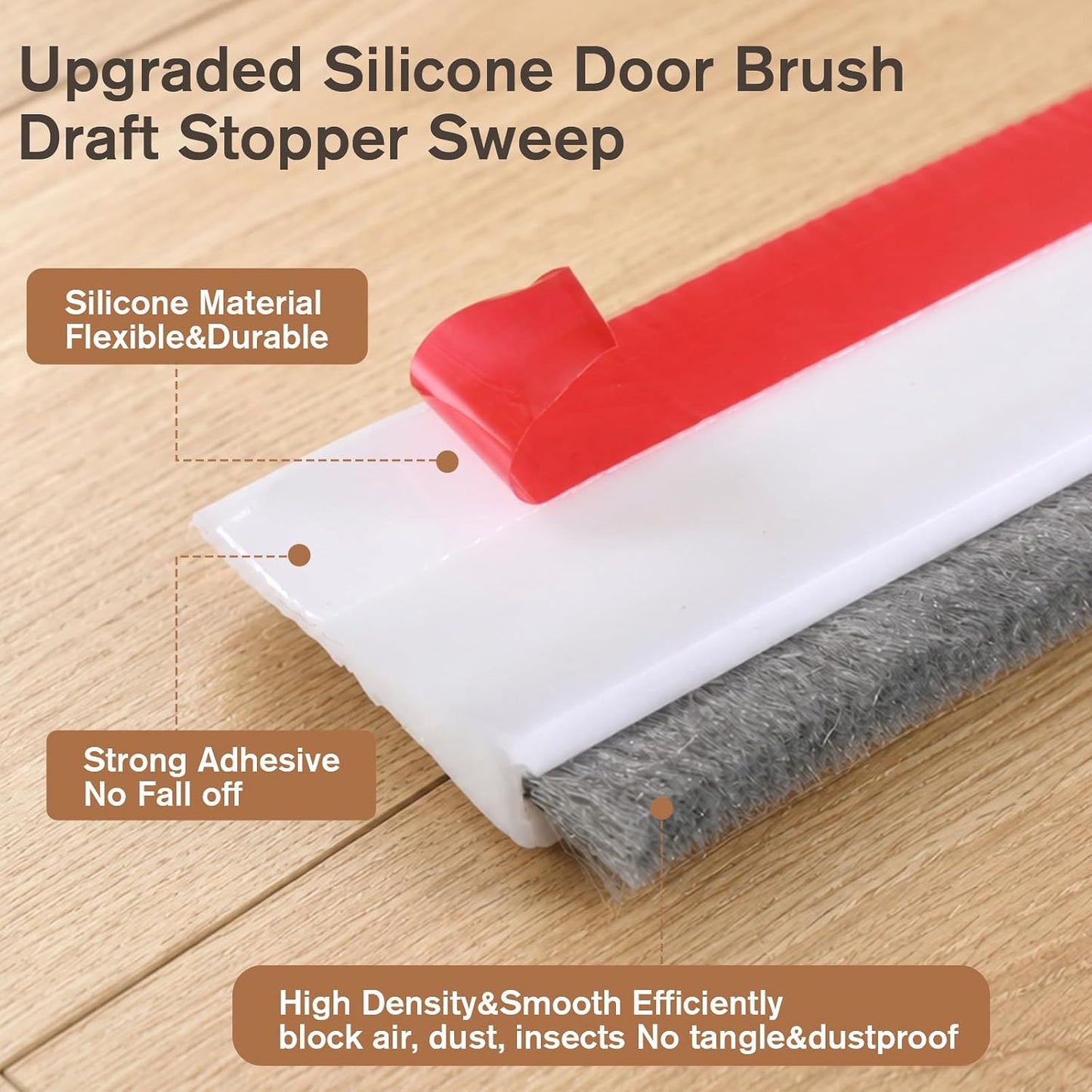 39" Door Sweeps Screen Door Bottom Sweep with Brush | Adhesive Under Door Sweep for Exterior Interior, Door Gap Filler Bottom Seal Keeping Draft, Noise, Dust, Unwanted Animals Out