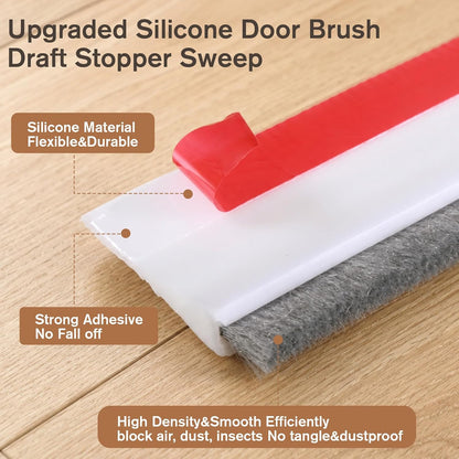 39" Door Sweeps Screen Door Bottom Sweep with Brush | Adhesive Under Door Sweep for Exterior Interior, Door Gap Filler Bottom Seal Keeping Draft, Noise, Dust, Unwanted Animals Out