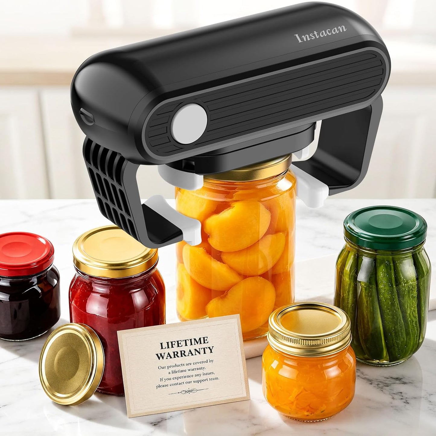 INSTACAN Effortless Electric Jar Opener Easy Opens Twist-Lid, One Handed Automatic Jar Opener for Weak Hands & Seniors with Arthritis, Battery Operated Essential Kitchen Gadgets Gift for Home