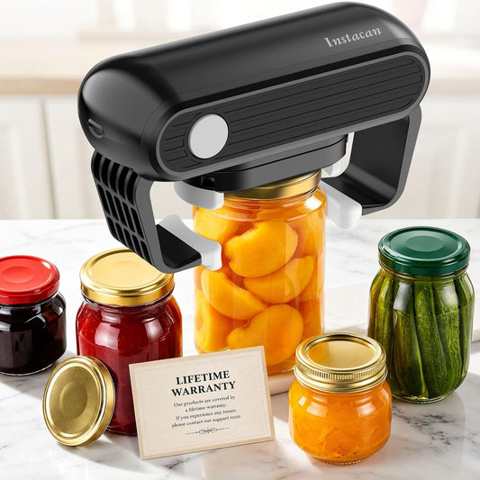 INSTACAN Effortless Electric Jar Opener Easy Opens Twist-Lid, One Handed Automatic Jar Opener for Weak Hands & Seniors with Arthritis, Battery Operated Essential Kitchen Gadgets Gift for Home