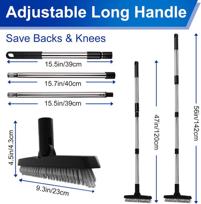 BITOPE Grout Brush Cleaner with Adjustable Long Handle Swivel V-Shaped Stiff Bristles Scrubber for Cleaning Tile Crevice Line Corner Bathroom Shower Baseboards Hard to Reach Areas-56 inch