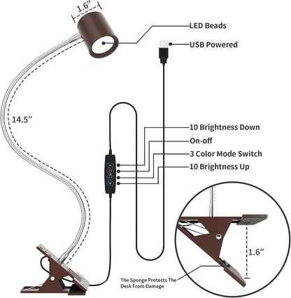 Desk Lamp USB Clip On Light,Book Lights for Reading at Night Clamp Light