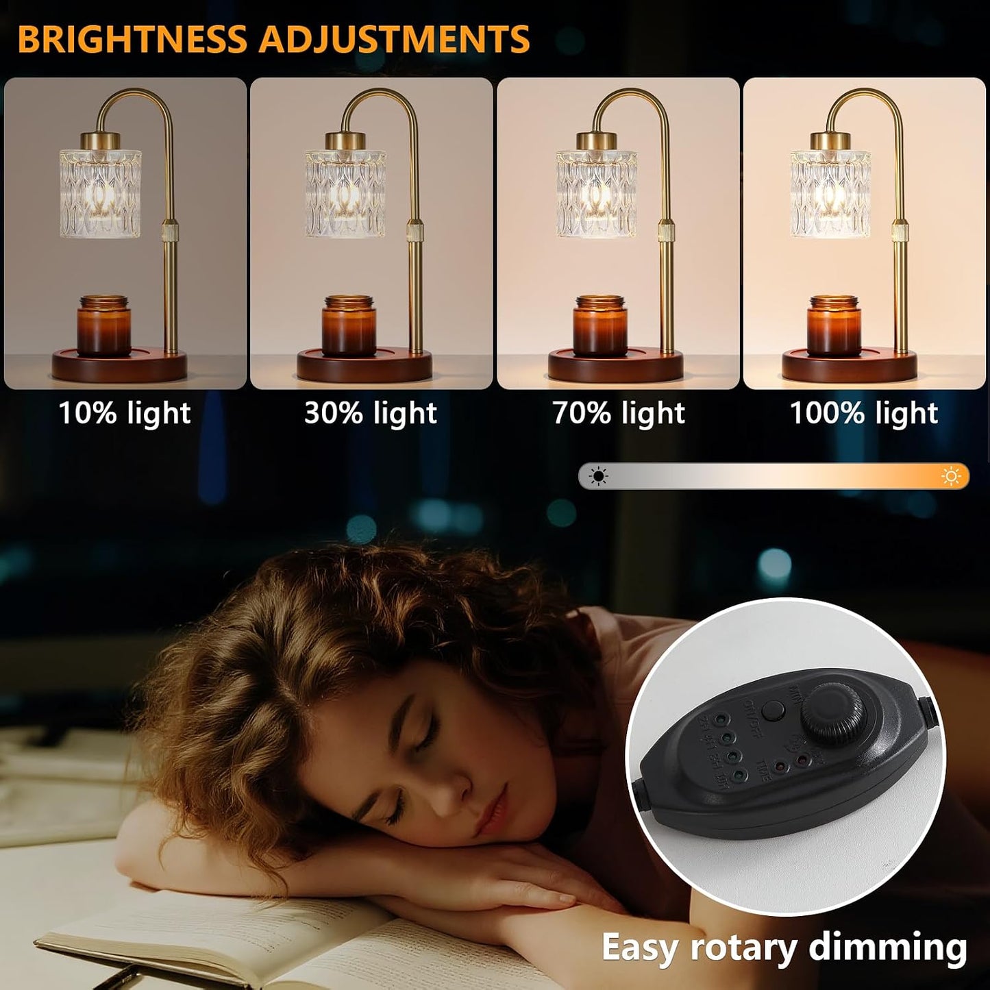 Candle Warmer Lamp with Timer and Dimmer,Electric Gold Light Gifts for Women Melt Wax Warmer Lamp with 2 Bulbs for Candle Jars House Warming New Home Decor Bedroom
