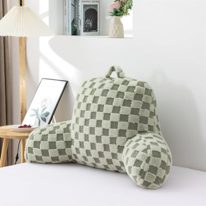Aimuan Reading Pillow Checkered Bed Rest Wedge Backrest Checkerboard Pillow with Arms Back Support for Sitting Up in Bed Cushion Incline Rest Sleeping Snoring Pillow (Beige,Large)