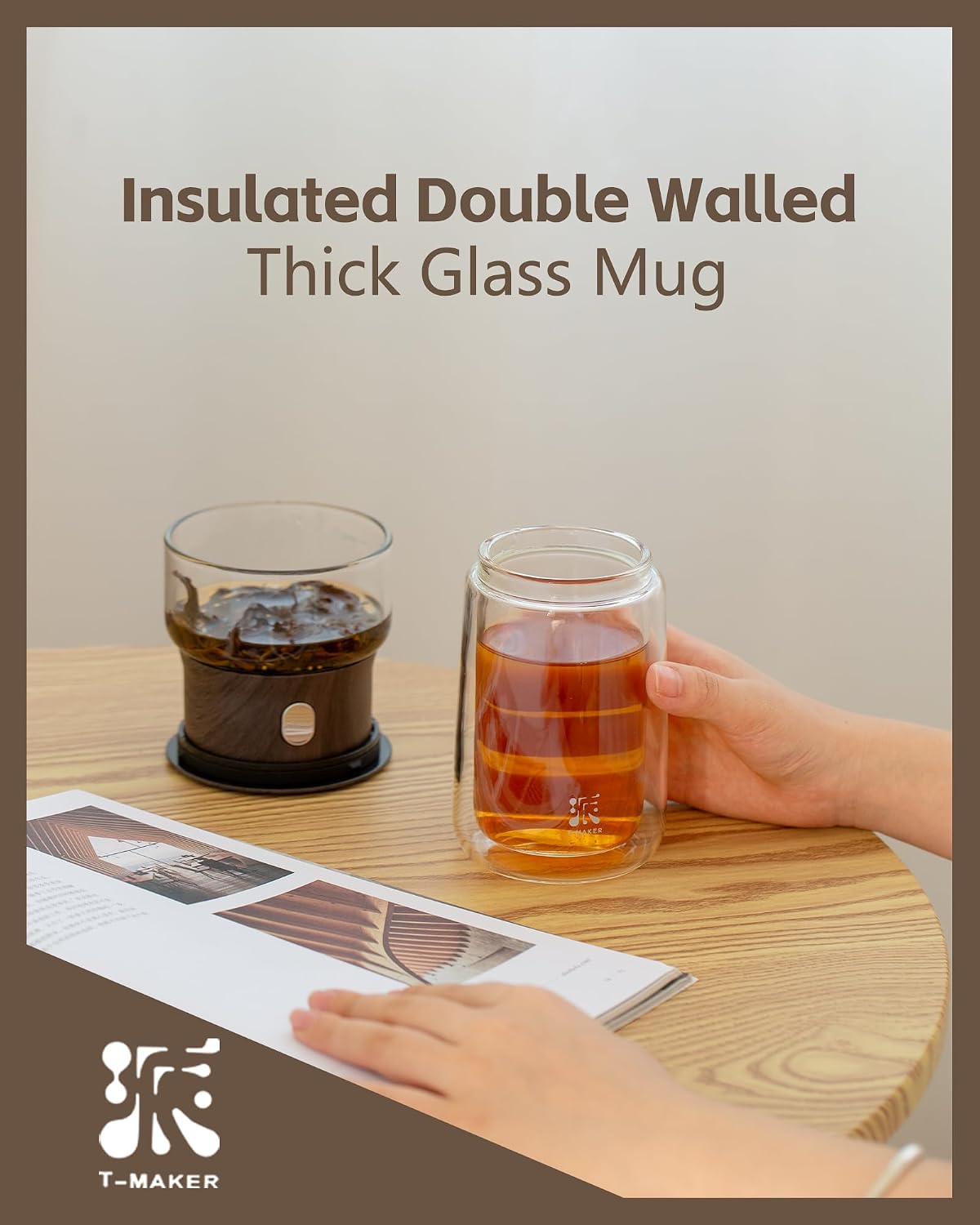 ZENS Glass Infuser Teapot, One Touch Tea Maker for Loose Leaf Tea, Walnut