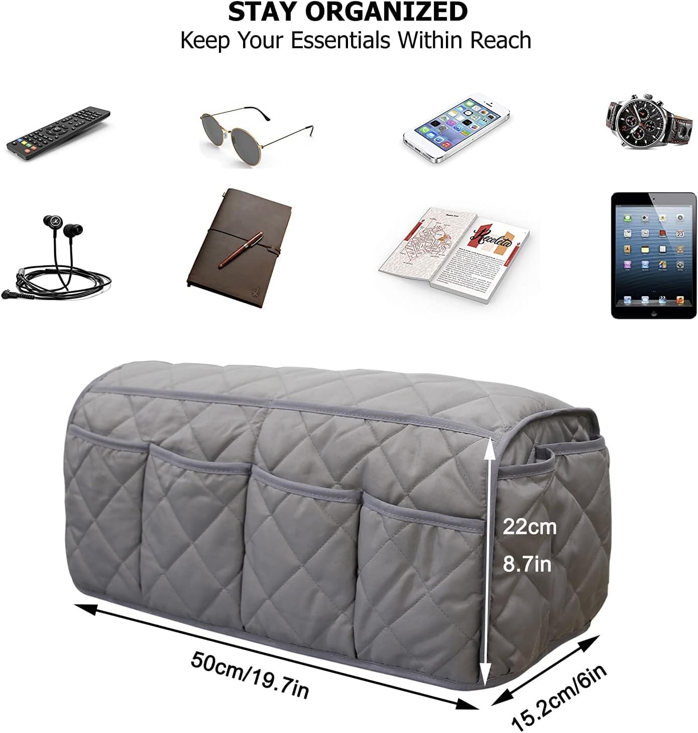 Armchair Caddy,Non Slip Recliner Organizer,Waterproof Sofa Armrest Organizer, Remote Control Holder for Recliner.Chair Arm Organizer with 14 Pockets for TV Remote, Phone, Magazine