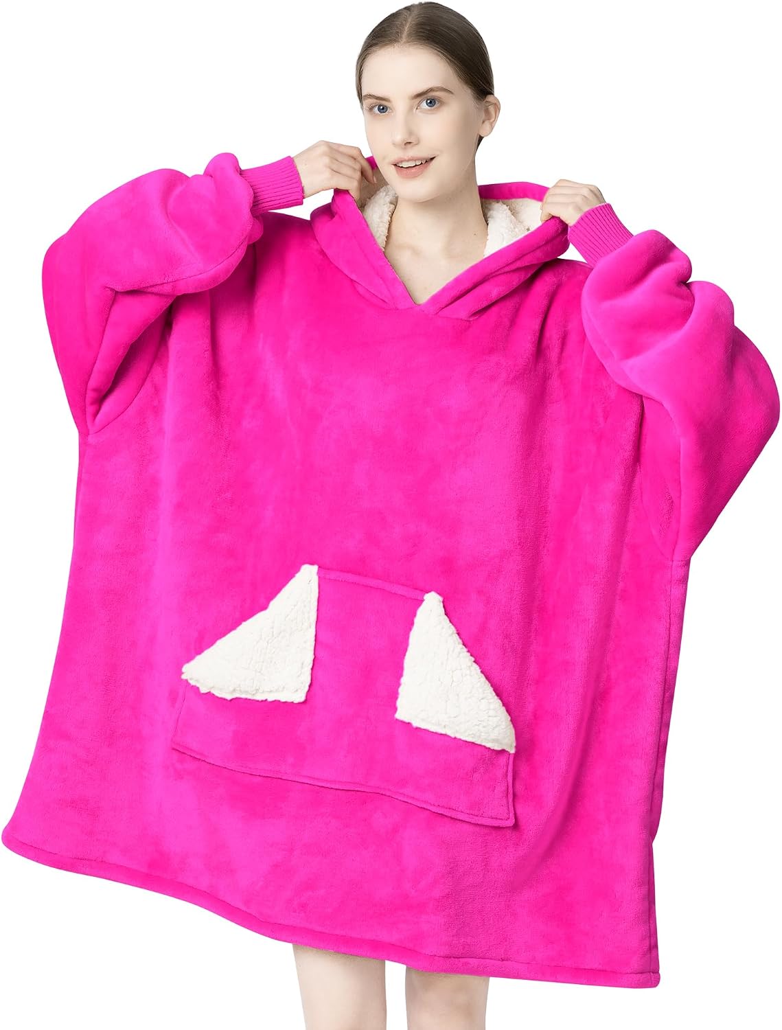 Wearable Blanket Hoodie, Oversized Sherpa Fleece Sweatshirt Blanket with Giant Hood Pocket and Sleeves for Adult, Warm & Cozy Grey Blanket Gifts for Women
