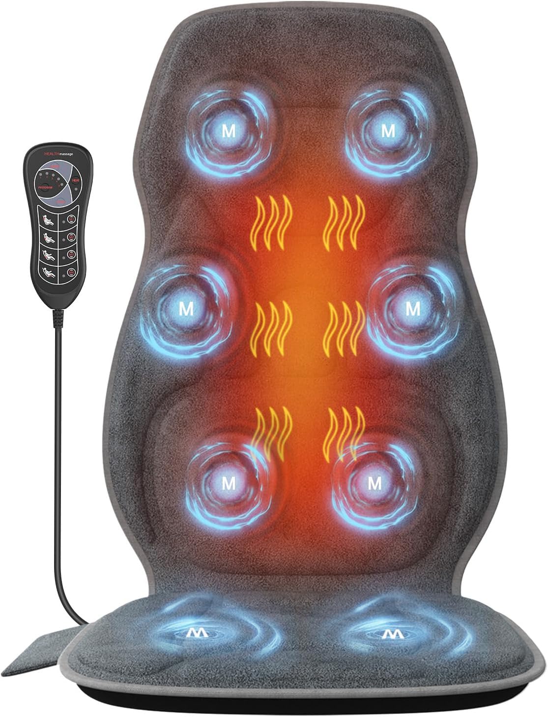 Back Massager with Soft Plush Fabric Cover, Massage Seat Cushion with 8 Vibration Motors & 2 Heating Levels, Chair Massager for Recliner, Office Chair, Sofa Use