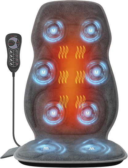 Back Massager with Soft Plush Fabric Cover, Massage Seat Cushion with 8 Vibration Motors & 2 Heating Levels, Chair Massager for Recliner, Office Chair, Sofa Use