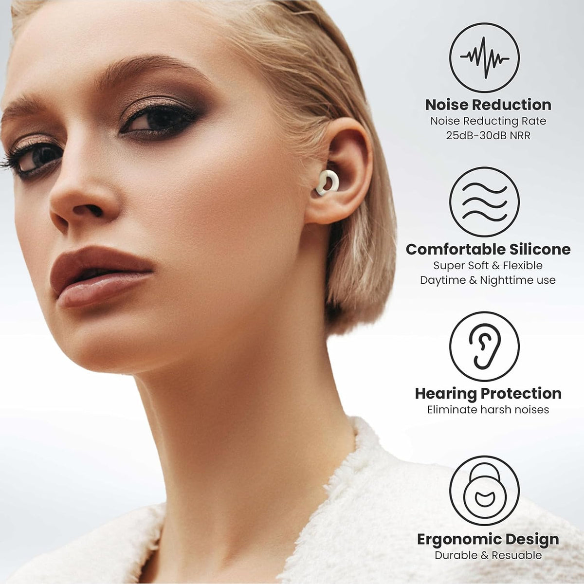 JUSTRVN Ear Plugs for Sleeping, 2 Pairs of Reusable Earplugs for Noise Reduction 25dB-30dB with 8 Ear Tips, Soft Hearing Protection Ear Plugs for Concert,Noise Sensitivity, Study & Work, Black