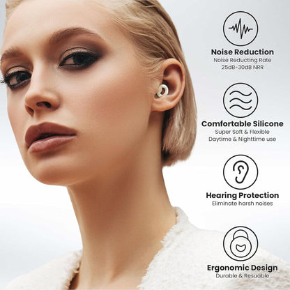 JUSTRVN Ear Plugs for Sleeping, 2 Pairs of Reusable Earplugs for Noise Reduction 25dB-30dB with 8 Ear Tips, Soft Hearing Protection Ear Plugs for Concert,Noise Sensitivity, Study & Work, Black