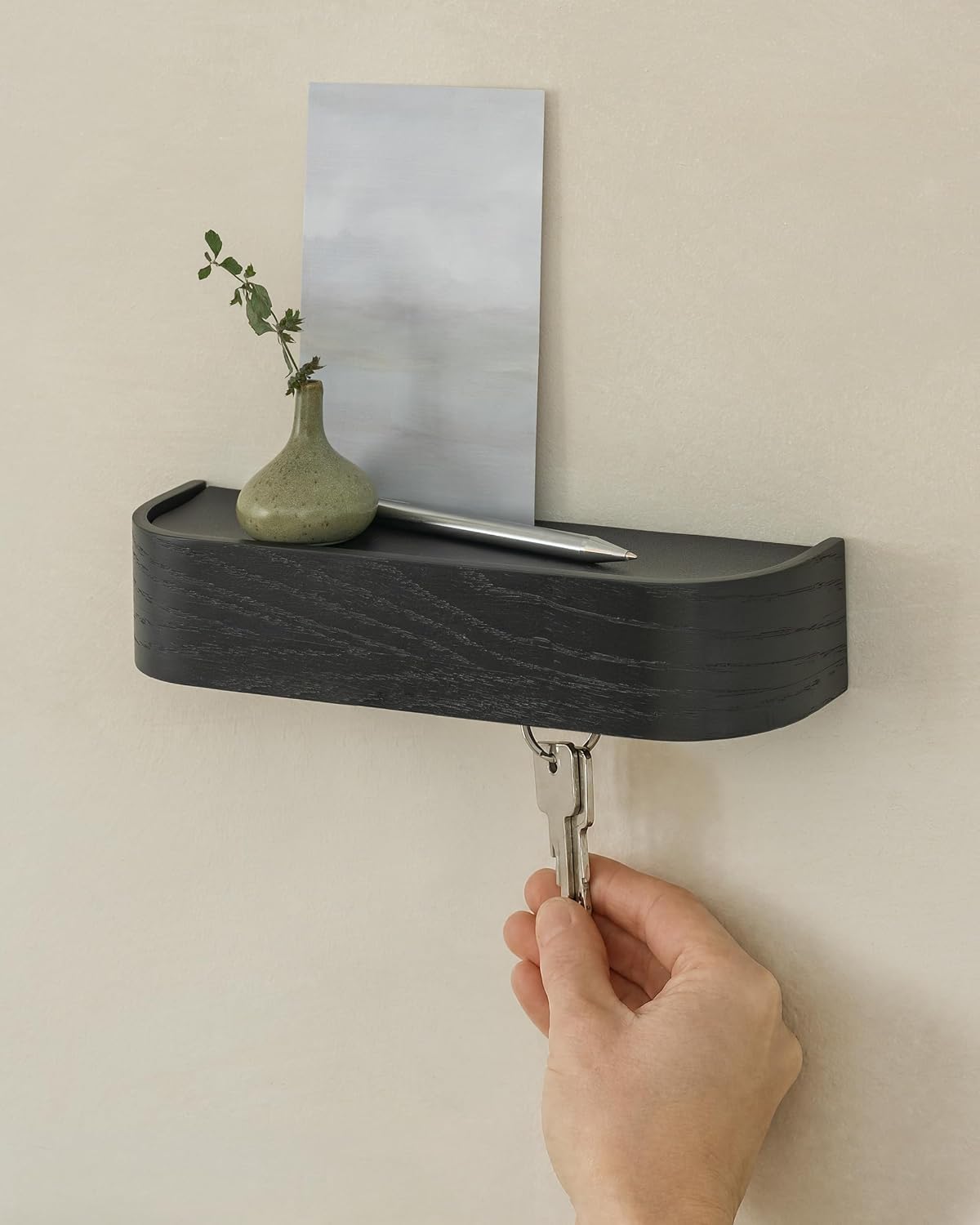 Kazai. Key Holder 'Toke' | Minimalist Key Hook Design from Berlin | Modern Key Holder Wall Mount with Wooden Shelf | Key Rack for Wall as Entryway Organizer | Walnut