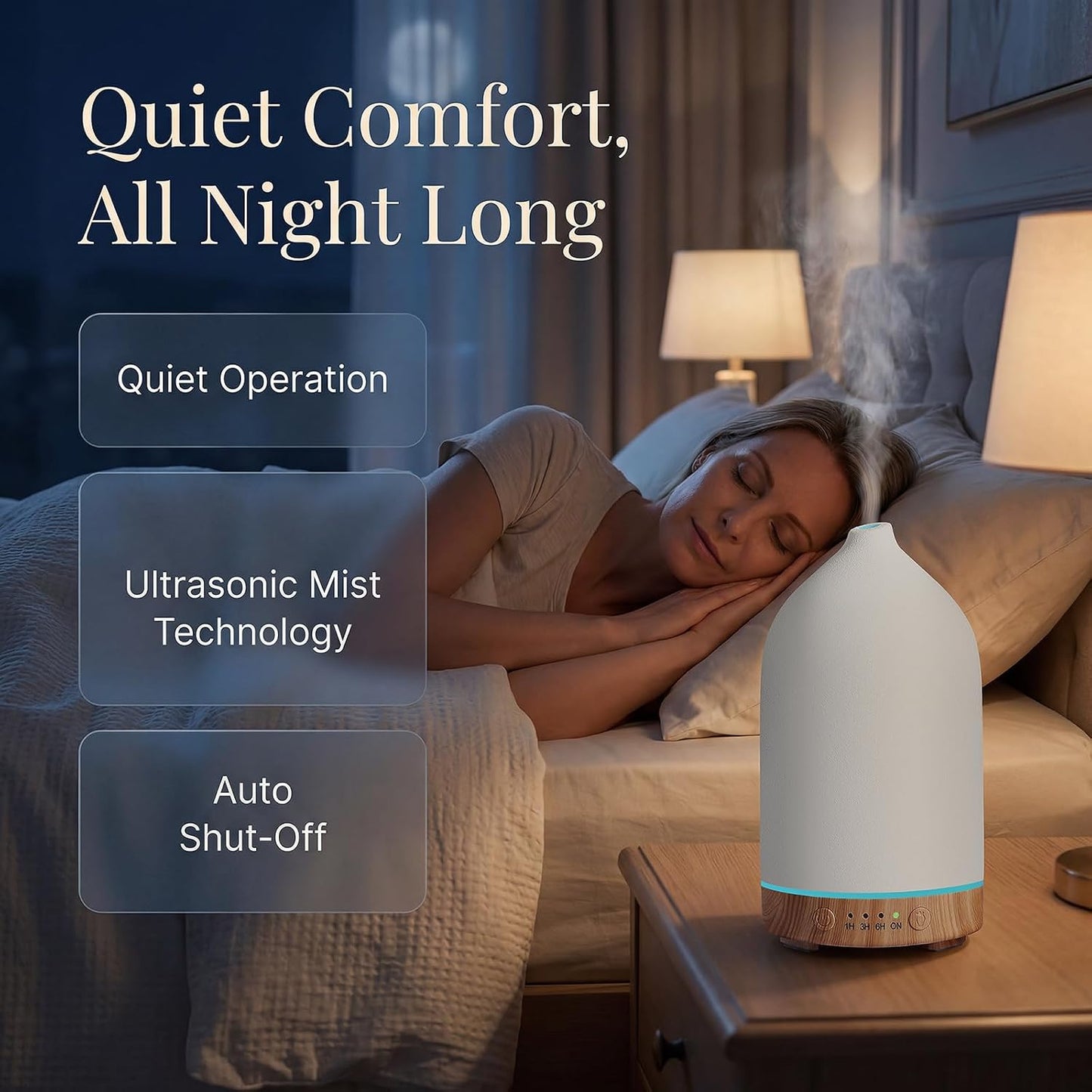 Ceramic Essential Oil Diffuser for Home (Set of 2) Air Humidifier | 200ML Ultrasonic Aromatherapy Diffuser & Humidifier 7 LED Lights, Auto Shut-Off, Wood Base, 3 Timers for Bedroom, Office,Yoga
