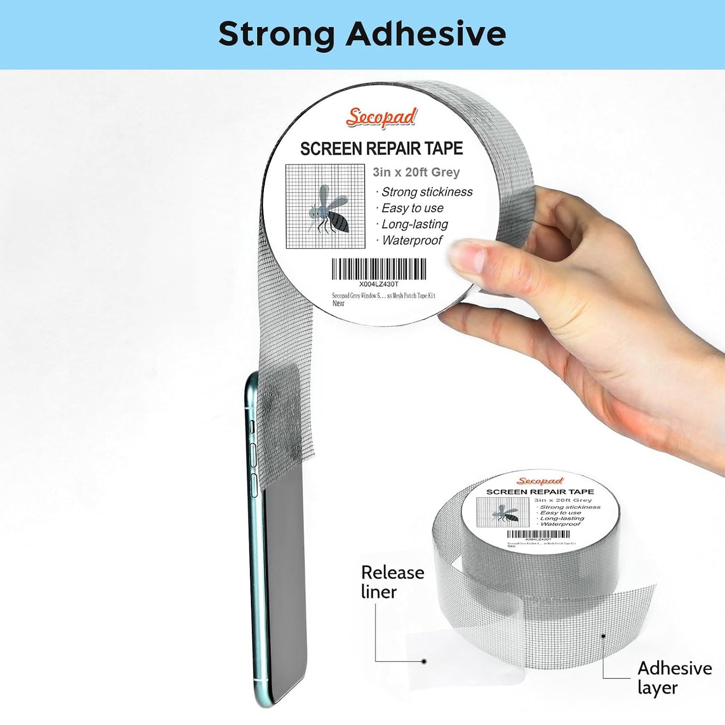Secopad 2" x 420" (35FT) Screen Repair Tape, Screen Repair Kit, Black | Window Screen Patch, Quick Repair, Strong Adhesive, Easy to Use, For Mesh Window & Door, Cuttable Fiberglass, No Tools Needed