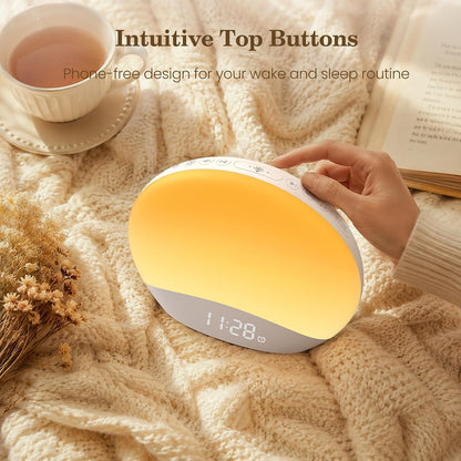 REACHER Wood Grain Sunrise Alarm Clock and Sound Machine Nightlight, Digital Dimmable Clock for Bedroom, 26 Sleep Sounds, White Noise Machine for Baby, Adults, Wake Up Light Alarm Clock for Kids | Digital Dimmable Clock for Bedroom, 26 Sleep Sounds,