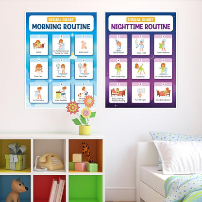6 PCS Daily Step Visual Schedules Night and Morning Routine Chart for Kids Laminated Children Self Care Chart Visual Guide for Children Special Needs and Autism Promotes Independent Hygiene Routine