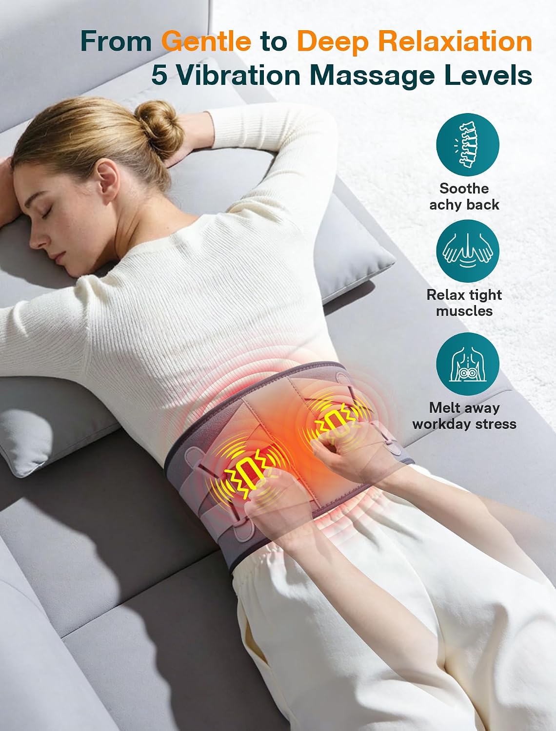 ALLJOY Cordless Heating Pad for Back 67", FSA Eligible Lower Back Massager | Portable Back Heating Pad with Massager for Back, Birthday Gifts for Women Men, 40Mins Auto-off, 3 Heat 5 Vibration - Gray