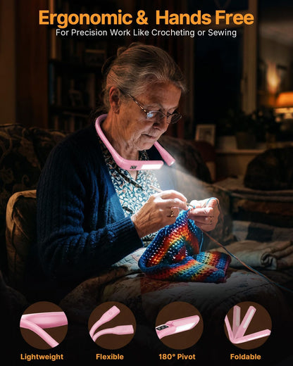 Reading Light Book Lovers Gifts: Upgraded Neck Light with Power Display & Timer, 80Hrs Rechargeable Book Lights for Reading at Night,Birthday Gifts for Readers Women, Knitting Crochet Accessories