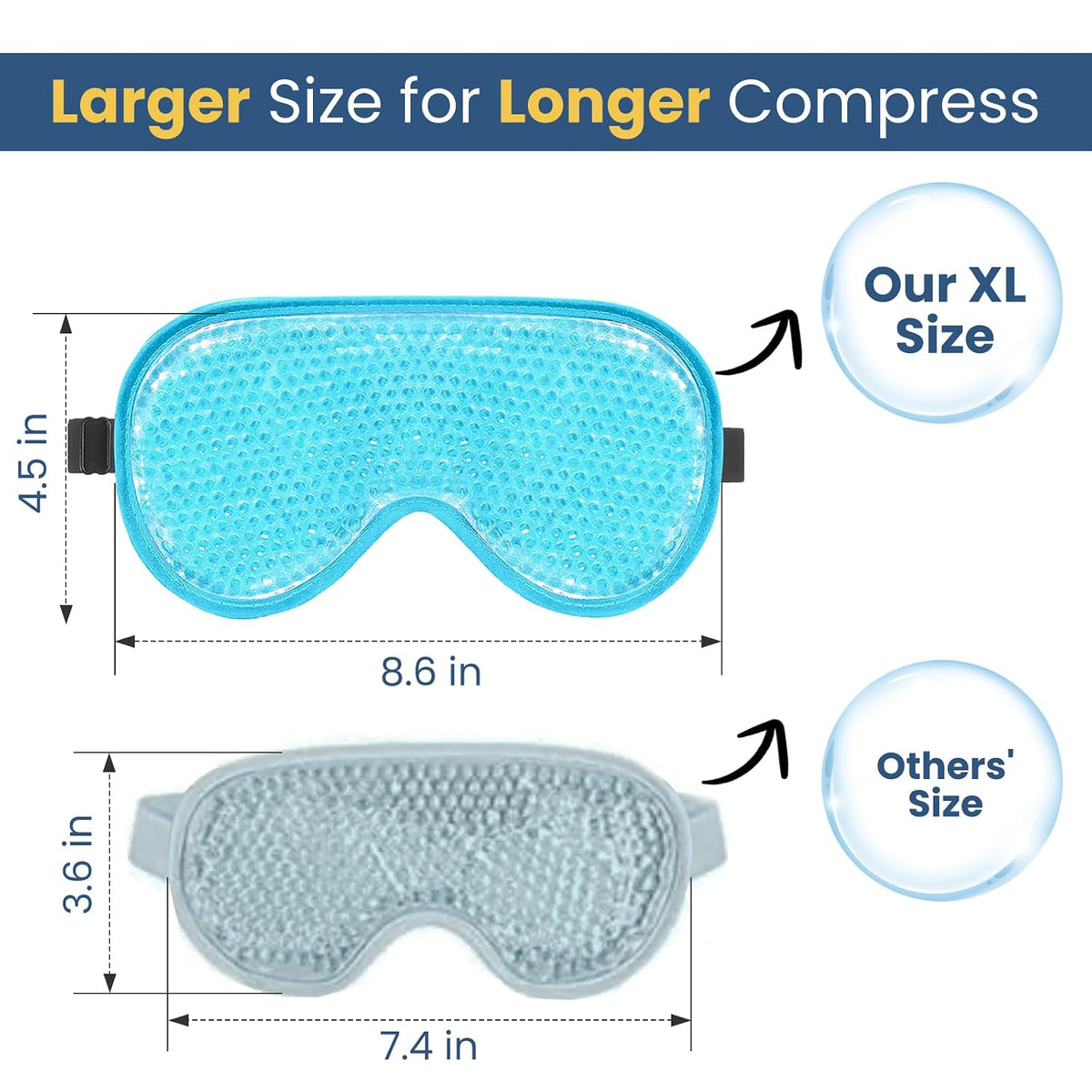 BeeVines Gel Eye Mask, XL Size Cooling Ice Masks for Puffy Eyes (2 Pack)