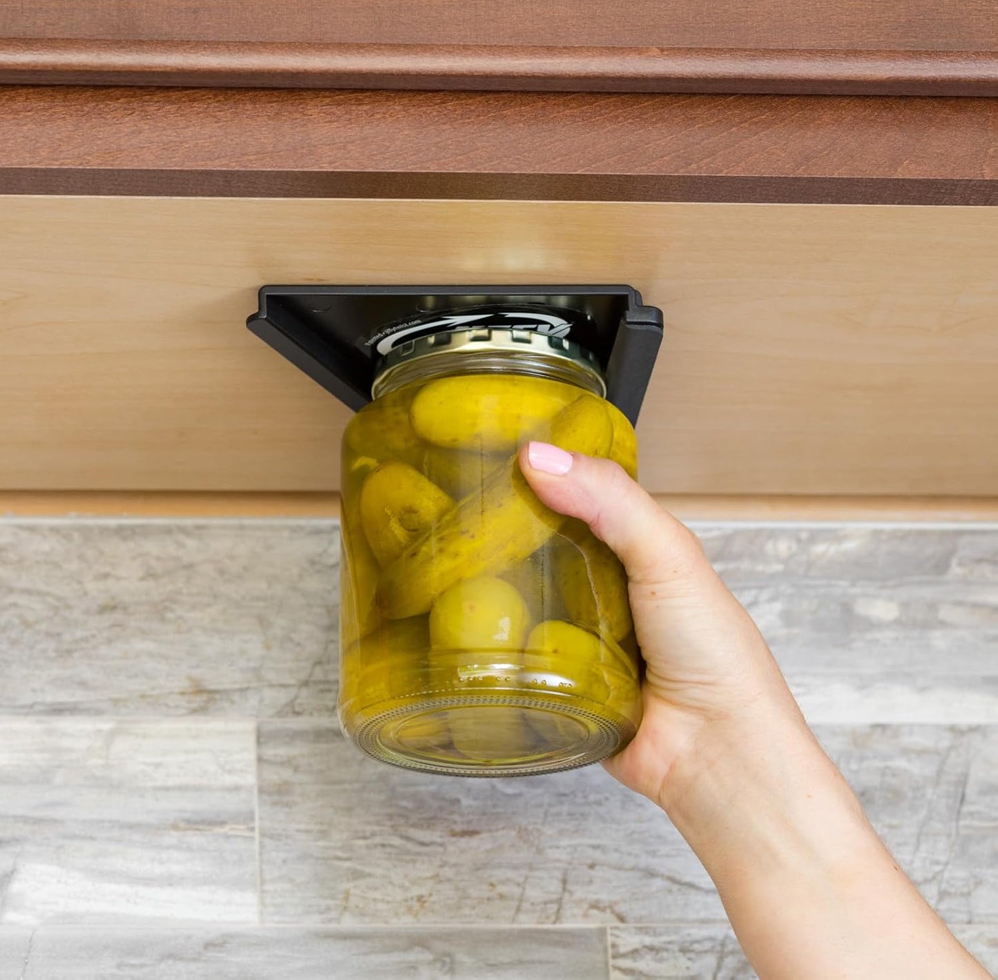 Jar Opener - Effortless Opener for Any Size Bottle or Jar | Mounts Under Cabinet with Industrial Adhesive - Zero Slip Blade Protector - Must Have for Seniors & Arthritis Made In USA