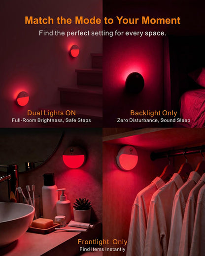 Small Motion Sensor Amber Night Light Battery Operated, Toilet Light | 2 Pack, 3 Modes, Dimmable 1-15lm, Dim Light Soft Glow, No Plug, Wireless Stick on Light for Bedroom, Sleep, Bathroom, Kids