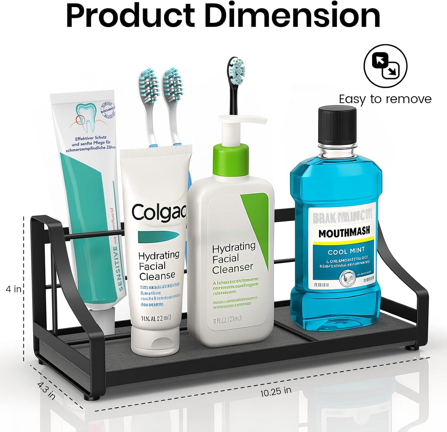 Toothbrush Holder with Quick Drying Mat—Toothbrush and Toothpaste Holders for Bathrooms—5 Slots Openwork Design Black Toothbrush Holder Set,Bathroom Counter Organizer for Electric Toothbrush
