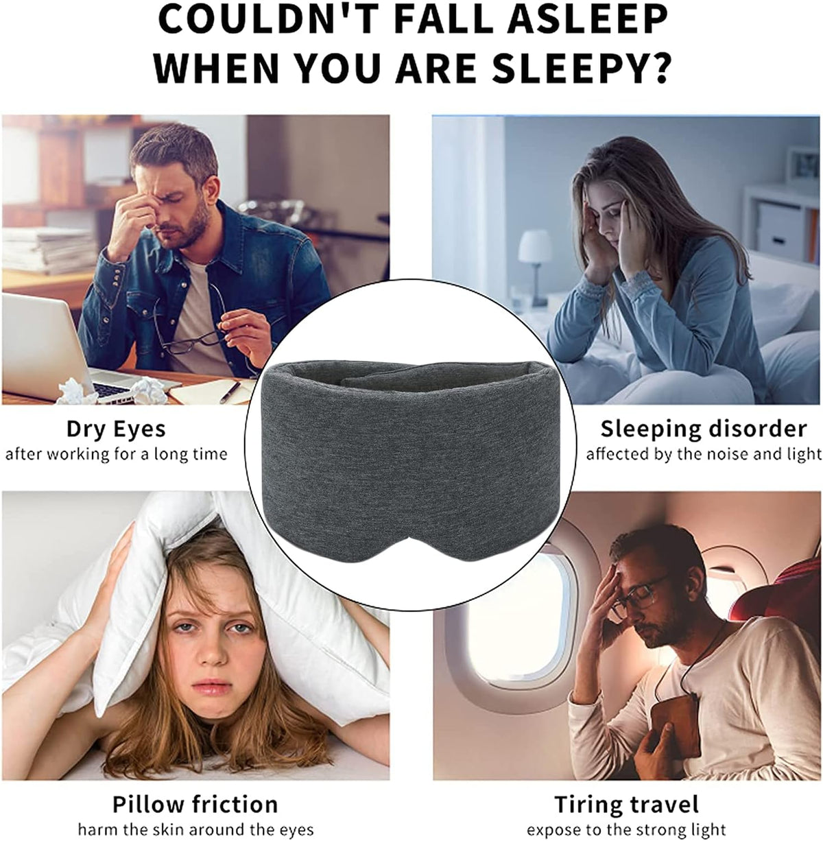 Sleep Mask for Men Women,100% Cotton Sleep Eye Mask with Fully Adjustable Strap, 100% Light Blocking Eye Mask for Sleeping, 0 Pressure Eye Covers for Travel Yoga Nap (Gray)