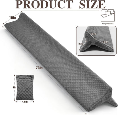 JZHLLA Triangle Bed Gap Filler King, Prevent Items from Falling | High Density Foam Headboard Gap Filler Pillow with 2 PCS Pockets and Removable Washable Cover Grey