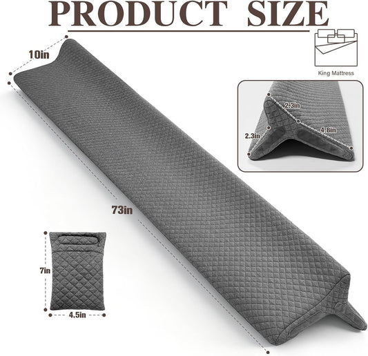 JZHLLA Triangle Bed Gap Filler King, Prevent Items from Falling | High Density Foam Headboard Gap Filler Pillow with 2 PCS Pockets and Removable Washable Cover Grey