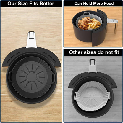 Silicone Air Fryer Liners 2 Pack, Reusable Compatible for Ninja Foodi DZ201, DZ401, DZ550, DZ302, COSORI 9QT, Chefman, Instant, and 6-in-1 8-10QT Dual Baskets