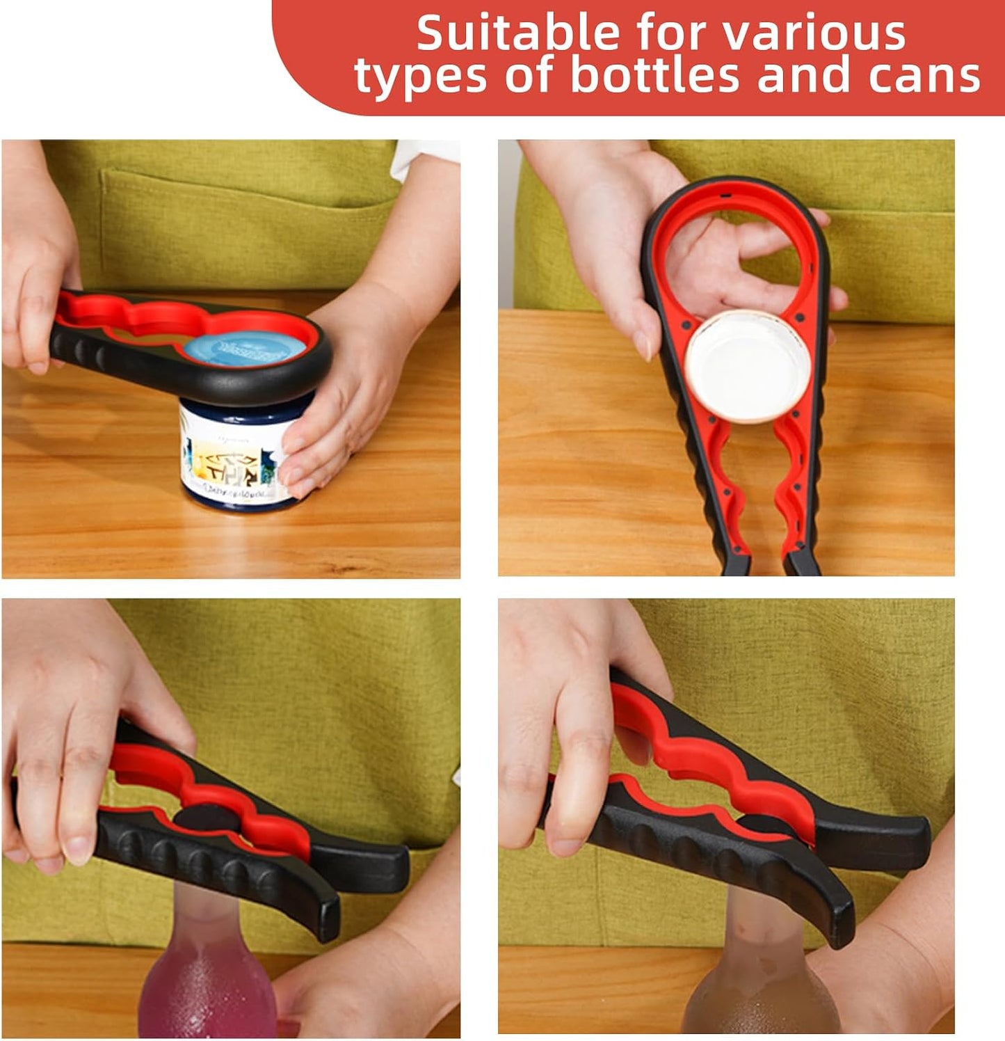 Jar Opener for Seniors with Arthritis,Jar Opener for Weak Hands,5-in-1 Bottle Opener,4-in-1 Can Opener (A-Blue)