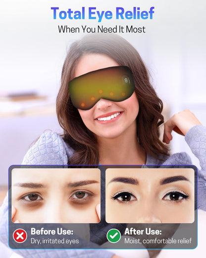 Heated Eye Mask for Dry Eyes, Stye Relief and Improved Sleep - Cordless Rechargeable Warm Compress with Graphene Heating, 3 Temp Settings, Auto Shut-Off, Washable Sleep Mask for Travel