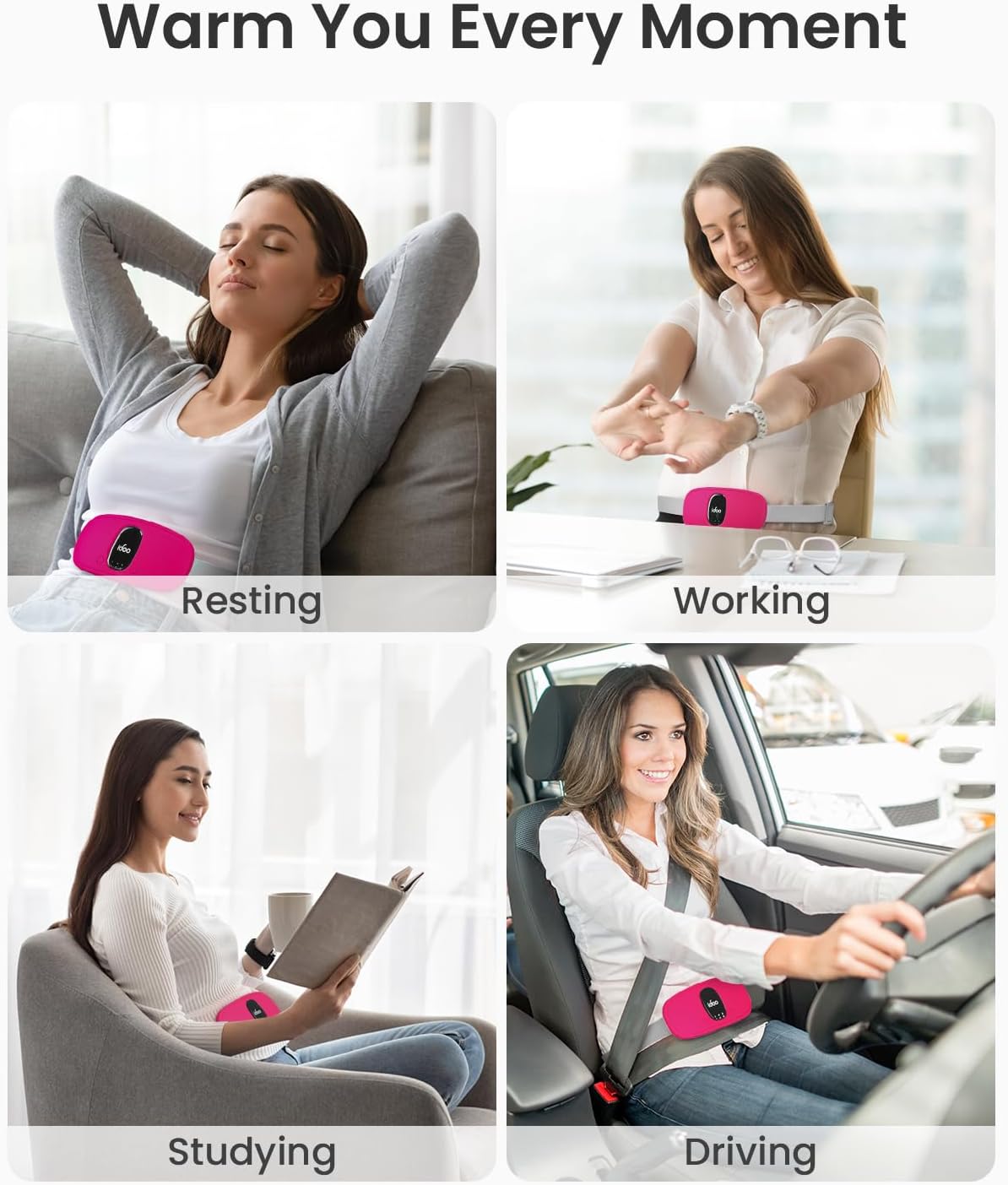 iDOO Portable Heating Pad for Period Cramps, FSA Eligible Item, Gifts for Women Girlfriend Mom Wife, Back Belly Heat Pad for Menstrual Pain Relief, with 3 Heat Levels 3 Massage | Back & Belly Wrap for Menstrual Cramps, 3 Heat Levels 3 Massage, FSA