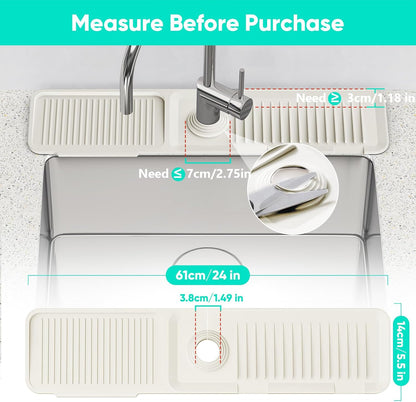 24 Inch Longer Faucet Mat for Kitchen Sink [5° Slope Fast Self-draining]Bathroom Kitchen Sink Splash Guard Silicone Sinks Faucet Mat Splash Guard for Kitchens Sinks Area Tidy Splashs Draining Mats