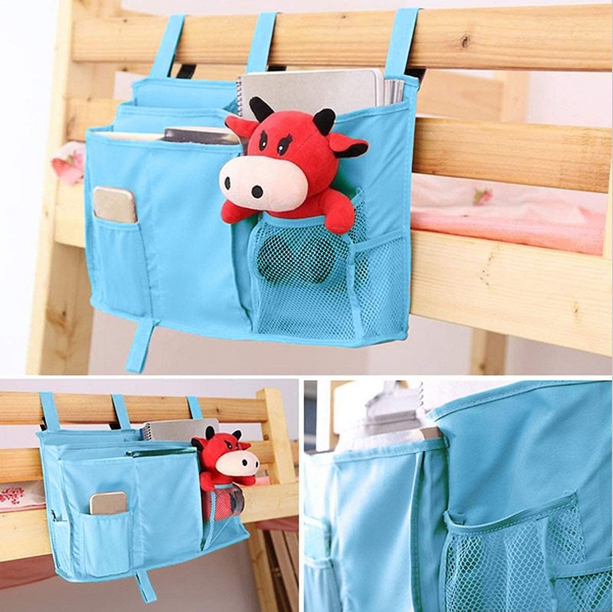 Createy Bedside Caddy Hanging Organizer Storage Bag Pocket for Bunk and Hospital Beds, College Dorm Rooms, Baby Bed Rails, Camp - 4 Pockets and 2 Hooks