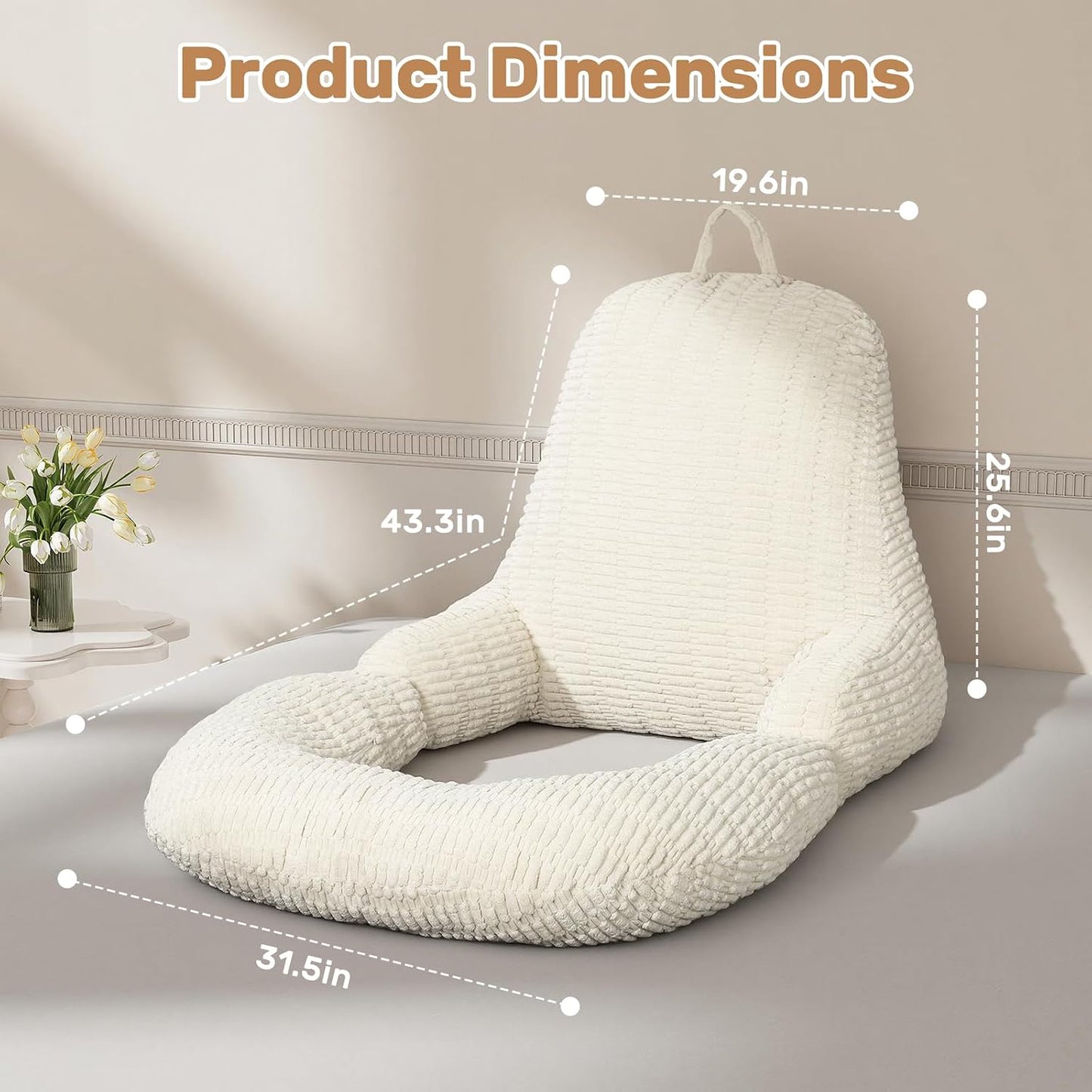 Reading Pillow for Bed, Backrest Pillow with Arms for Adult | Bed Pillow for Sitting Up, Back Support Pillows for Sleeping, Reading and Gaming with Shredded Memory Foam, Gray