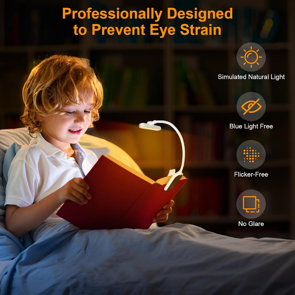 karidi Rechargeable 24 LED Book Light for Reading, 360° Flexible Gooseneck, 5 Color Tones, Clip-on for Books/Tablet/Bed, USB-C, 80H Glare-Free Eye Care (Black)