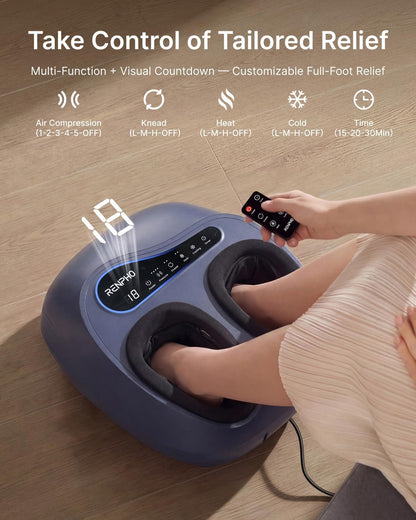 RENPHO Thermacool 2-in-1 FSA Foot Massager with Heat & Cold, HSA Eligible | Cooling Therapy, Premium Foot Massager with 5 Compression & 3 Kneading, Countdown Timer Panel, Remote, Fits up to Size 13
