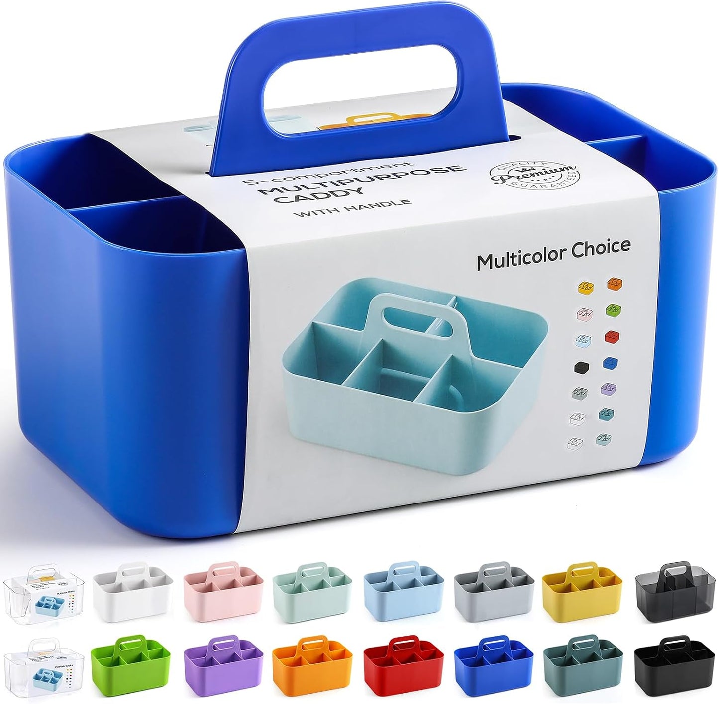 Multiuse Caddy Organizer with Handle, Portable Divided Plastic Tote Bin - Art Craft, Stationary Pen Marker Crayons, Makeup Hair Supplies Storage - Bathroom, Classroom, Dorm, Office, Desk Holder - Grey