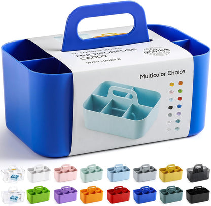 Multiuse Caddy Organizer with Handle, Portable Divided Plastic Tote Bin - Art Craft, Stationary Pen Marker Crayons, Makeup Hair Supplies Storage - Bathroom, Classroom, Dorm, Office, Desk Holder - Grey