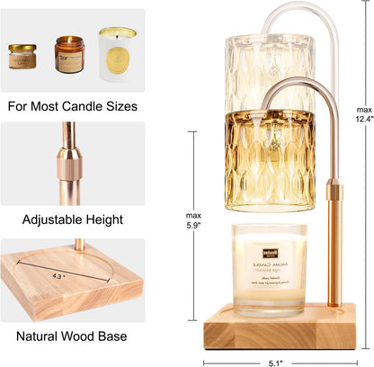 Candle Warmer Lamp, Candle Warmer Light with Timer & Dimmer, Candle Warmer Lamp Adjustable Height, Compatible with Jar Scented Candles, Candle Warming Lamp with 3 Bulbs for Home Decor