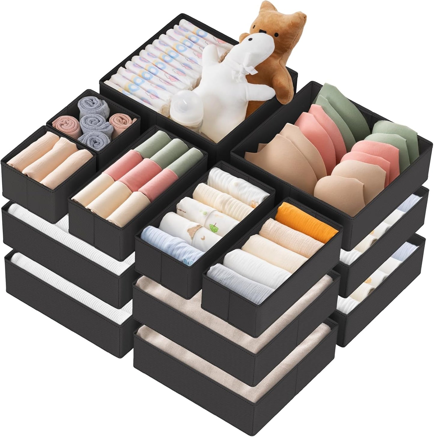 Drawer Organizer Clothes, 10 Pack Dresser Organizer for Baby Clothes, Underwear, Sock- Foldable Closet Organization and Storage Dividers Bins for Nursery, Bedroom (Beige)