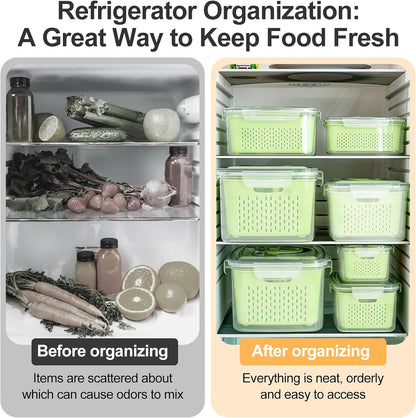 YudouTech 4 PCS Fruit Storage Containers for Fridge-Features removable Colander,All-in-One Fruit Washing Bowl & Colander,Microwave/Dishwasher Safe for Berry,Lettuce,Salad & Meat Fresh Longer,Green