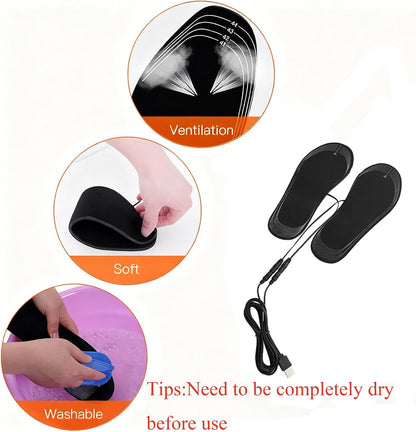 USB Heated Insoles Rechargeable Heating Insoles Multiple Sizes Electric Foot Warmer Mat for Camping, Fishing, Hiking
