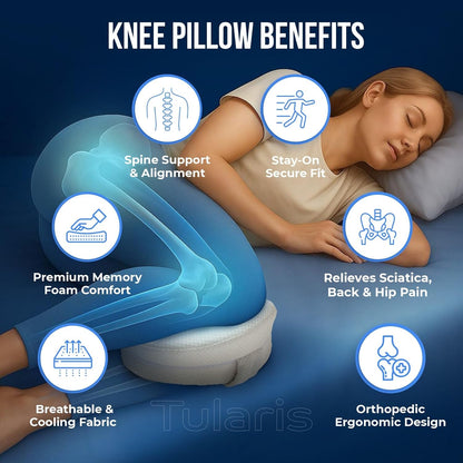 Memory Foam Knee Pillow for Side Sleepers Hip Pain with Adjustable Strap - Between Leg Pillow for Side Sleeping - Sciatica Pain Relief Support for Back, Knees, Joints, and Spine Alignment Cushion