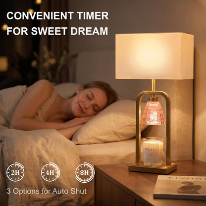 PoKat Gold Table Lamp Candle Warmer, Candle Warmer Lamp with Timer Dimmer, Wax Light Warming Table Lamp for Jar Candles, Modern Bedside Lamp for House Warming Home Decor Living Room, Bulb Included