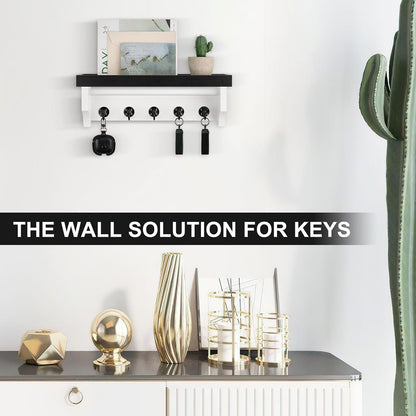 Key and Mail Holder Wall Mount, Mail Organizer with 5 Key Hooks | Key Holder with Shelf, Key Holder for Coat, Dog Leash, Home Decor Rack, Entry Way Organizer